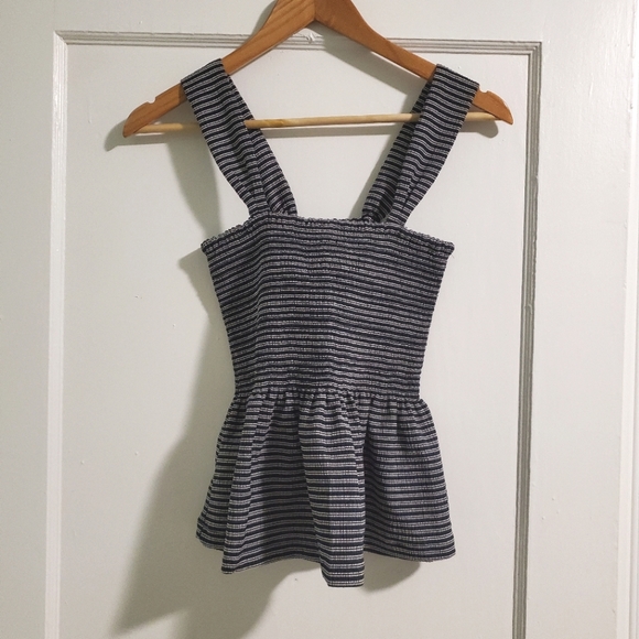 Madewell Texture & Thread smocked peplum black and white stripes tank top - Picture 1 of 11